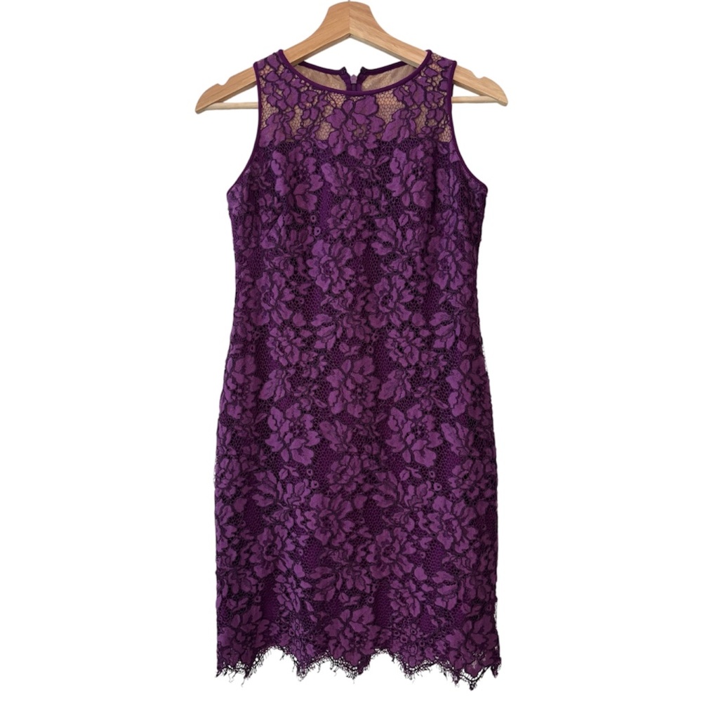 Ralph Lauren Melia Floral Lace Sheath Dress - Plum Purple Size 0P - Picture 3 of 10